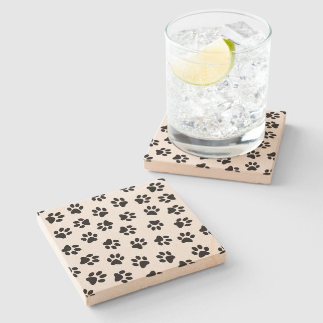 Pattern Of Paws, Dog Paws, Black Paws Stone Coaster (Side)