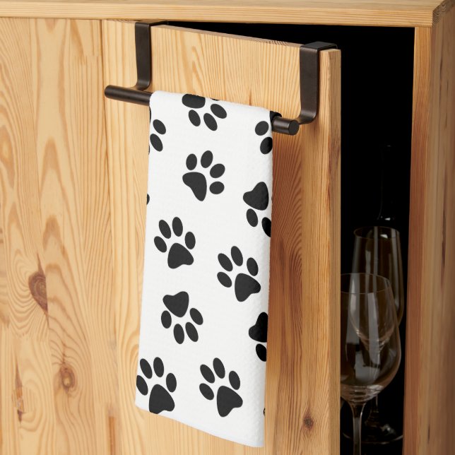 Pattern Of Paws, Dog Paws, Black Paws Tea Towel (Thirds Fold)