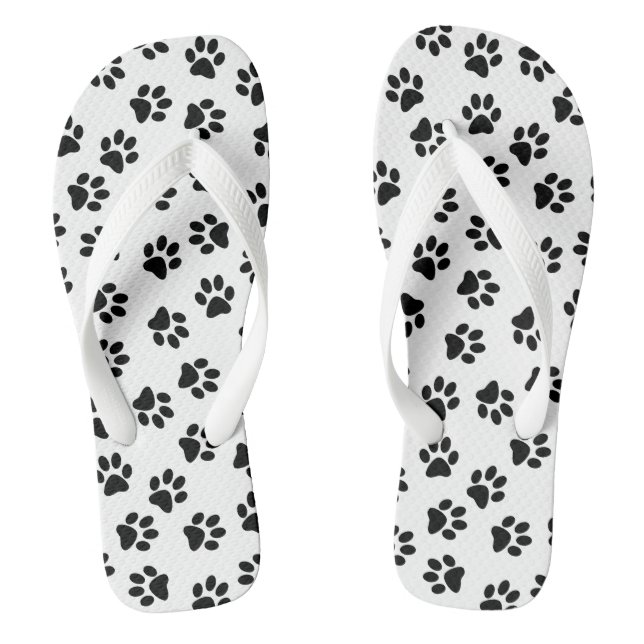 Pattern Of Paws, Dog Paws, Black Paws Thongs (Footbed)