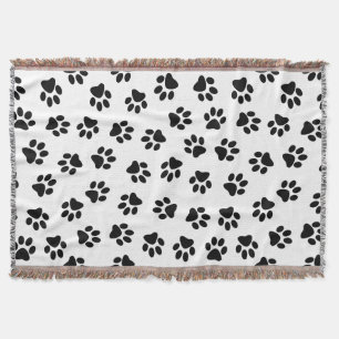 Pattern Of Paws, Dog Paws, Black Paws Throw Blanket