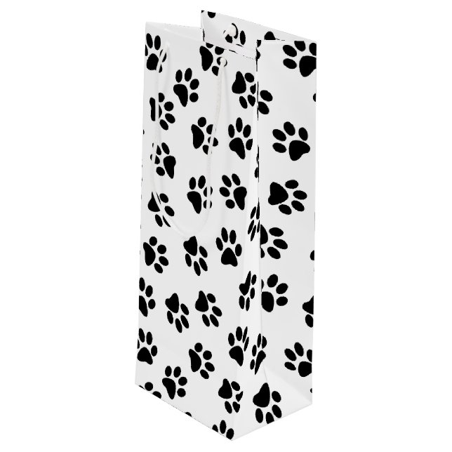 Pattern Of Paws, Dog Paws, Black Paws Wine Gift Bag (Back Angled)