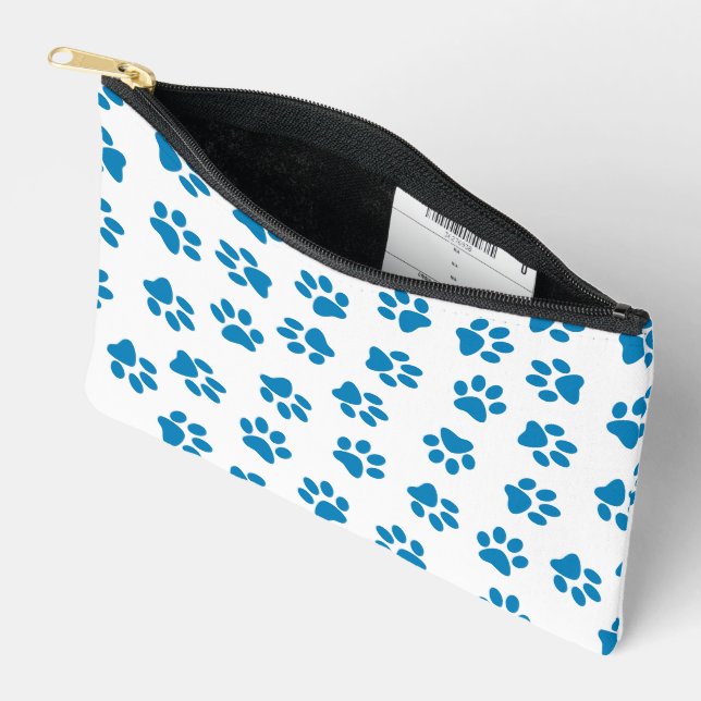 Pattern Of Paws, Dog Paws, Blue Paws Accessory Pouch (Open)