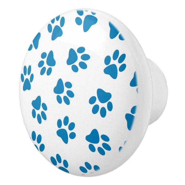 Pattern Of Paws, Dog Paws, Blue Paws Ceramic Knob (Right)