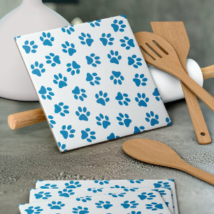 Pattern Of Paws, Dog Paws, Blue Paws Ceramic Tile