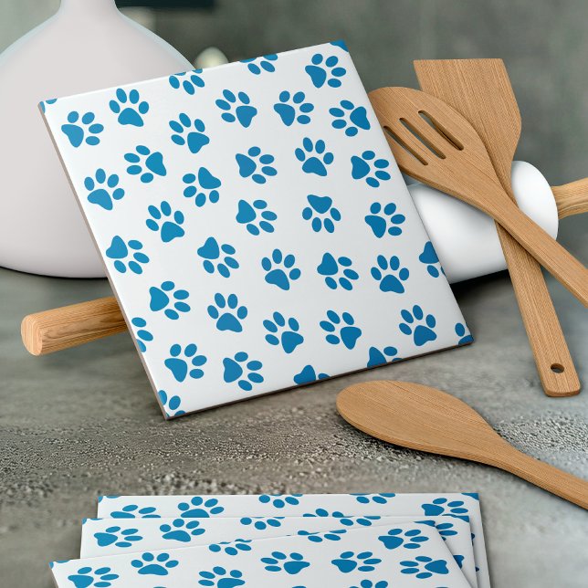 Pattern Of Paws, Dog Paws, Blue Paws Ceramic Tile (Creator Uploaded)