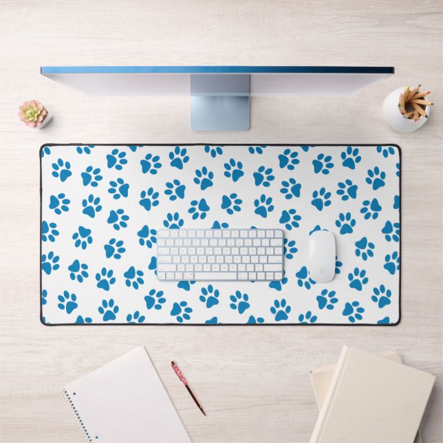 Pattern Of Paws, Dog Paws, Blue Paws Desk Mat (Office 1)