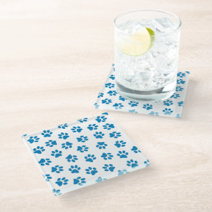 Pattern Of Paws, Dog Paws, Blue Paws Glass Coaster