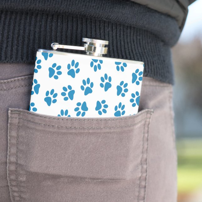 Pattern Of Paws, Dog Paws, Blue Paws Hip Flask (In Situ)