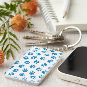 Pattern Of Paws, Dog Paws, Blue Paws Key Ring