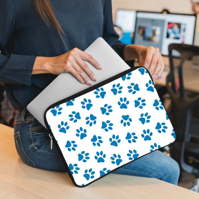 Pattern Of Paws, Dog Paws, Blue Paws Laptop Sleeve (Creator Uploaded)