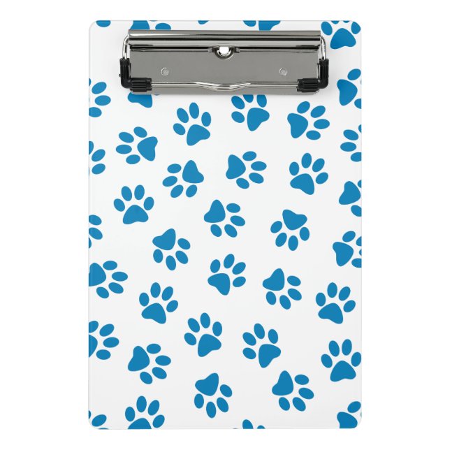 Pattern Of Paws, Dog Paws, Blue Paws Mini Clipboard (Front)