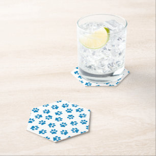 Pattern Of Paws, Dog Paws, Blue Paws Paper Coaster