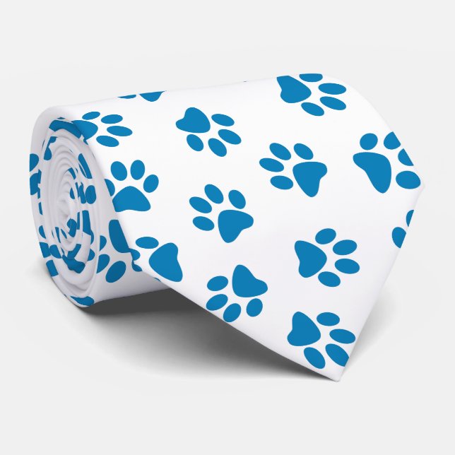 Pattern Of Paws, Dog Paws, Blue Paws Tie (Rolled)