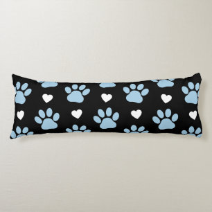 Pattern Of Paws, Dog Paws, Blue Paws, White Hearts Body Cushion