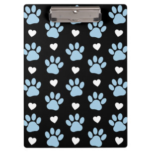 Pattern Of Paws, Dog Paws, Blue Paws, White Hearts Clipboard
