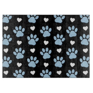 Pattern Of Paws, Dog Paws, Blue Paws, White Hearts Cutting Board
