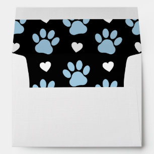 Pattern Of Paws, Dog Paws, Blue Paws, White Hearts Envelope