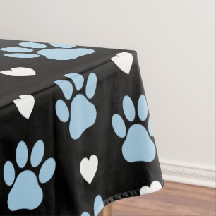 Pattern Of Paws, Dog Paws, Blue Paws, White Hearts Tablecloth