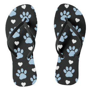 Pattern Of Paws, Dog Paws, Blue Paws, White Hearts Thongs