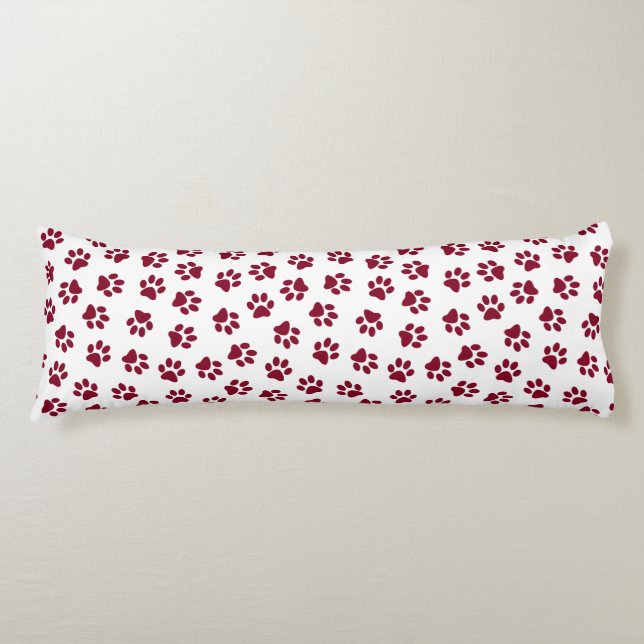 Pattern Of Paws, Dog Paws, Burgundy Paws Body Cushion (Front)