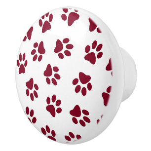 Pattern Of Paws, Dog Paws, Burgundy Paws Ceramic Knob