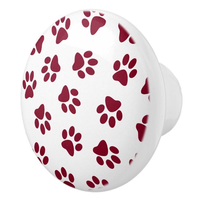 Pattern Of Paws, Dog Paws, Burgundy Paws Ceramic Knob (Right)