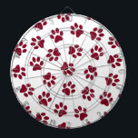 Pattern Of Paws, Dog Paws, Burgundy Paws Dartboard<br><div class="desc">Cute,  fun and adorable pattern with burgundy paws on white background. Modern and trendy gift,  perfect for the dog lover in your life.</div>