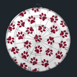Pattern Of Paws, Dog Paws, Burgundy Paws Dartboard<br><div class="desc">Cute,  fun and adorable pattern with burgundy paws on white background. Modern and trendy gift,  perfect for the dog lover in your life.</div>
