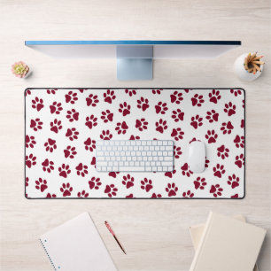 Pattern Of Paws, Dog Paws, Burgundy Paws Desk Mat