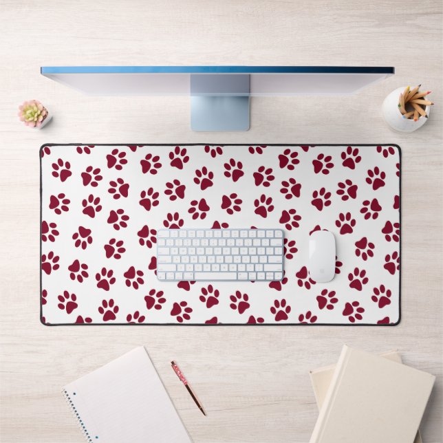 Pattern Of Paws, Dog Paws, Burgundy Paws Desk Mat (Office 1)