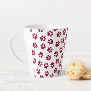 Pattern Of Paws, Dog Paws, Burgundy Paws Latte Mug