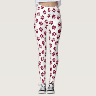 Pattern Of Paws, Dog Paws, Burgundy Paws Leggings