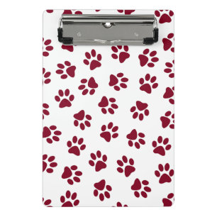 Pattern Of Paws, Dog Paws, Burgundy Paws Mini Clipboard
