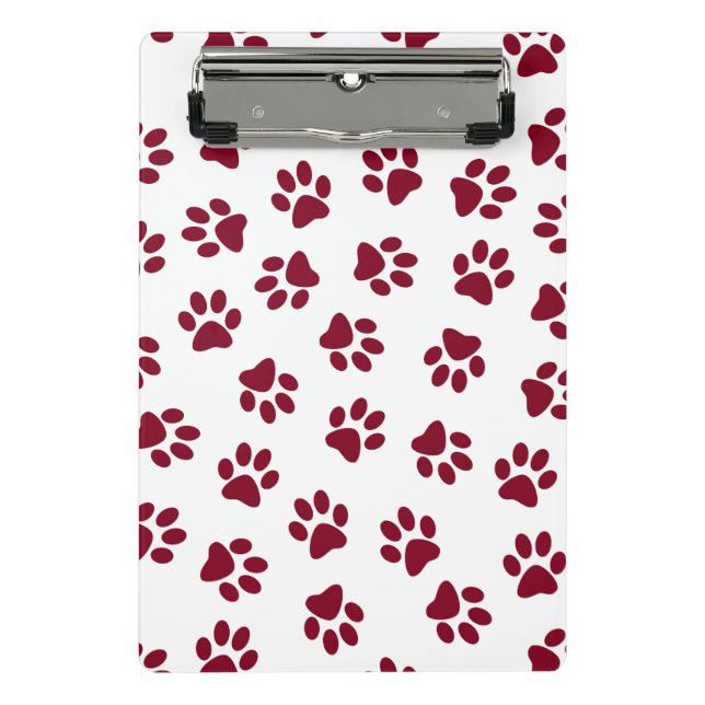 Pattern Of Paws, Dog Paws, Burgundy Paws Mini Clipboard (Front)