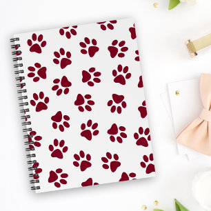 Pattern Of Paws, Dog Paws, Burgundy Paws Notebook
