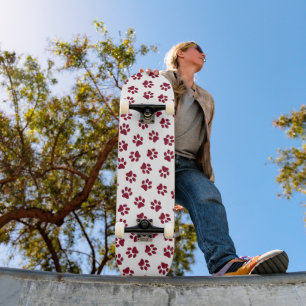 Pattern Of Paws, Dog Paws, Burgundy Paws Skateboard