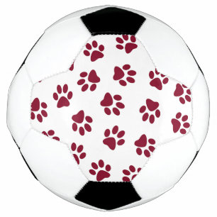 Pattern Of Paws, Dog Paws, Burgundy Paws Soccer Ball