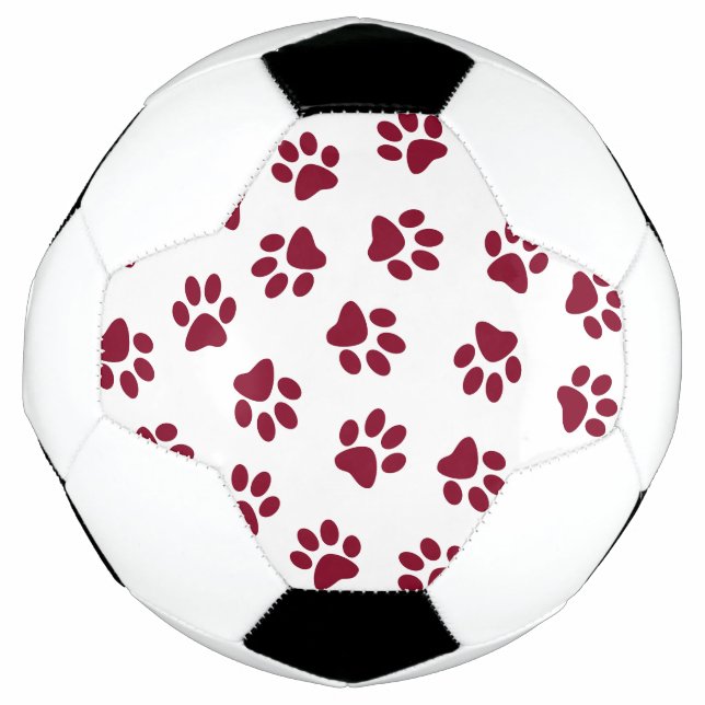 Pattern Of Paws, Dog Paws, Burgundy Paws Soccer Ball (Front)