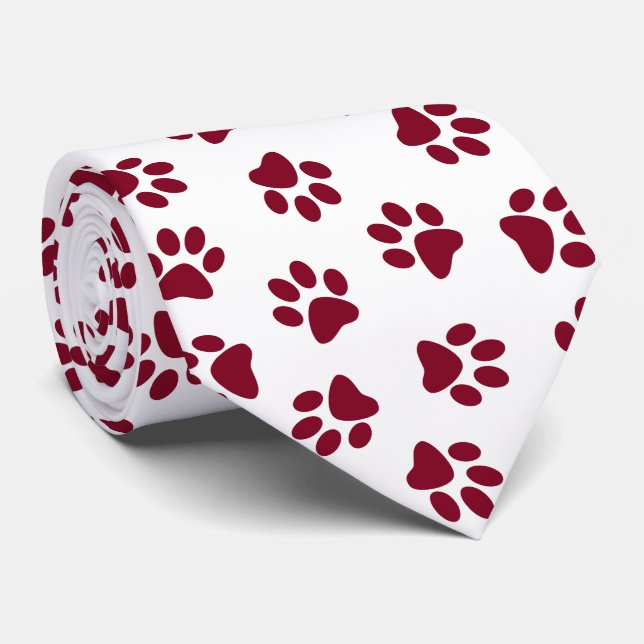Pattern Of Paws, Dog Paws, Burgundy Paws Tie (Rolled)