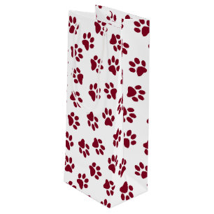 Pattern Of Paws, Dog Paws, Burgundy Paws Wine Gift Bag