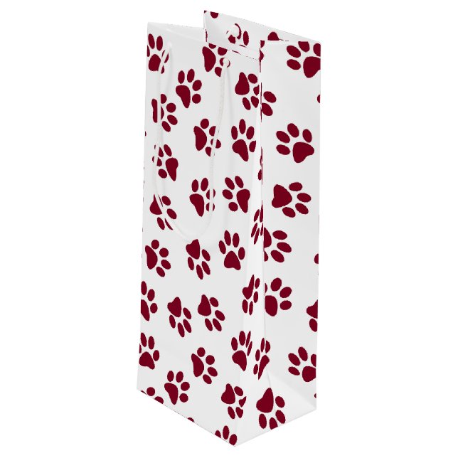 Pattern Of Paws, Dog Paws, Burgundy Paws Wine Gift Bag (Back Angled)