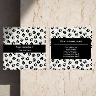 Pattern Of Paws, Dog Paws, Cat Paws, Black Paws Square Business Card