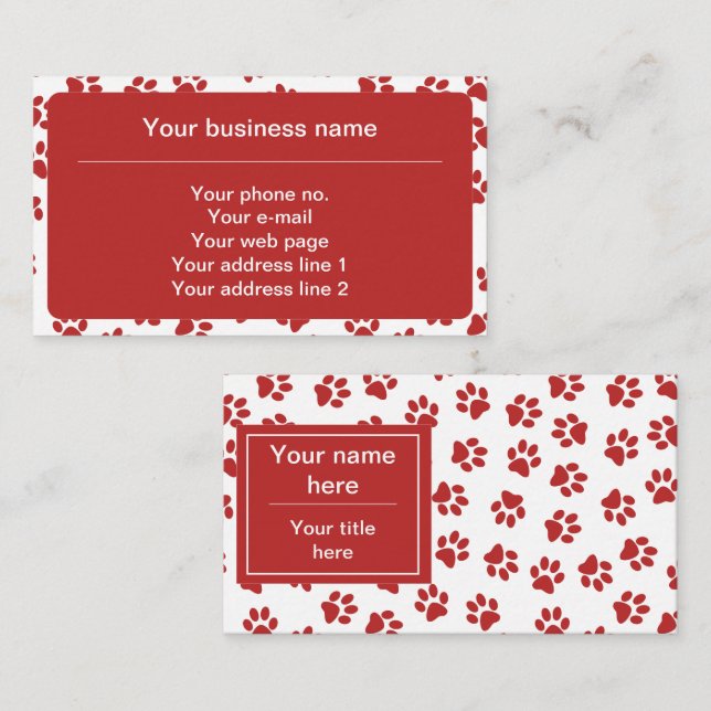 Pattern Of Paws, Dog Paws, Cat Paws, Red Paws Business Card (Front/Back)