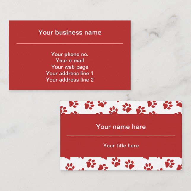 Pattern Of Paws, Dog Paws, Cat Paws, Red Paws Business Card (Front/Back)