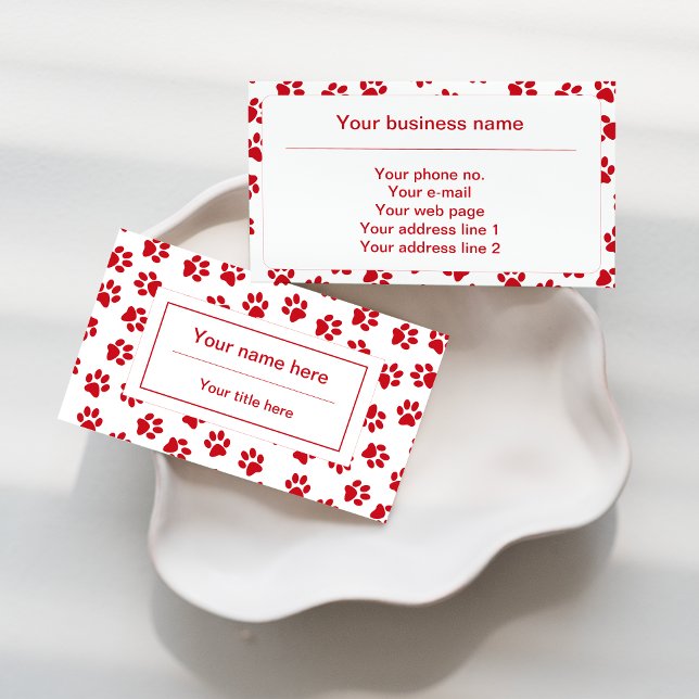Pattern Of Paws, Dog Paws, Cat Paws, Red Paws Business Card (Creator Uploaded)
