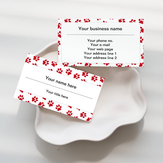 Pattern Of Paws, Dog Paws, Cat Paws, Red Paws Business Card (Creator Uploaded)