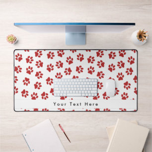 Pattern Of Paws, Dog Paws, Cat Paws, Red Paws Desk Mat