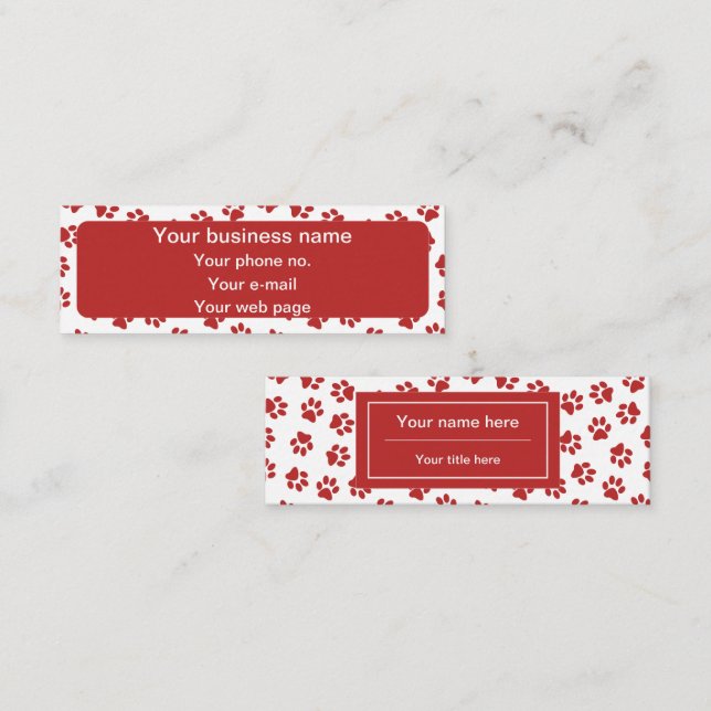 Pattern Of Paws, Dog Paws, Cat Paws, Red Paws Mini Business Card (Front/Back)