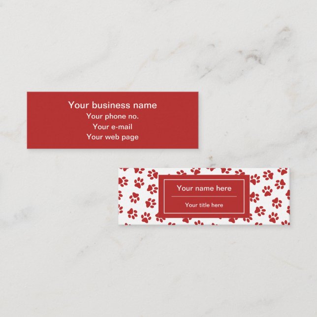 Pattern Of Paws, Dog Paws, Cat Paws, Red Paws Mini Business Card (Front/Back)