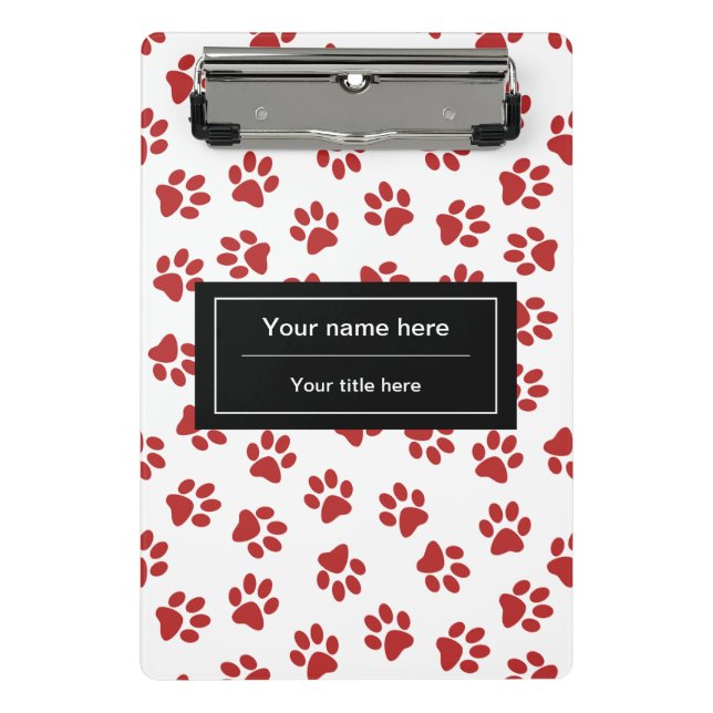 Pattern Of Paws, Dog Paws, Cat Paws, Red Paws Mini Clipboard (Front)